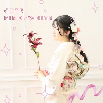 【成人】白地にピンクが可愛い！ヘアアレンジも可愛く統一♡【伊豆市】