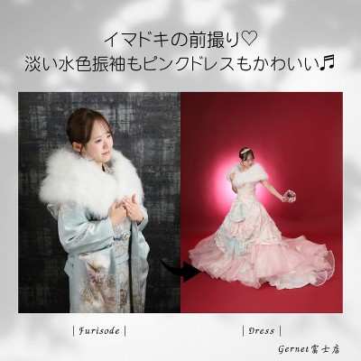 【成人】淡い水色に大きな牡丹！今っぽい振袖を着こなしたお嬢様【蒲原】