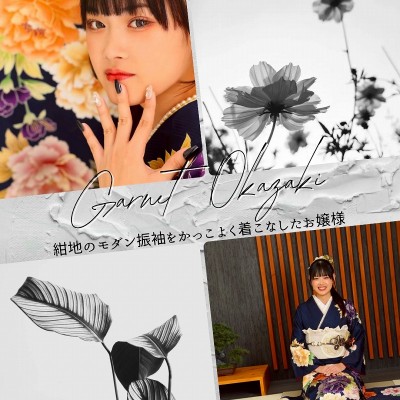 【成人】紺地のモダン振袖をかっこよく着こなしたお嬢様！【岡崎市森越町】