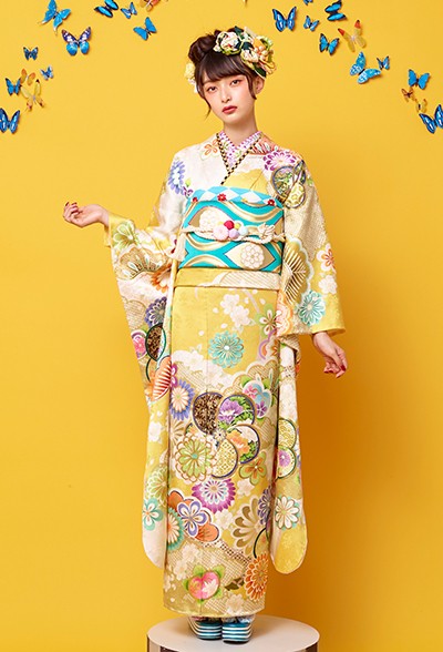 豪華振袖2点セット・孔雀舞花文・金銀彩・暈し染め・ラメ・ガード加工済み 振袖 日本製 高品質