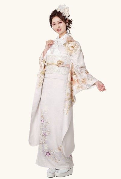 【ボーグヨジャ705】同系色で描かれた模様が美しい白地のシンプルなお振袖