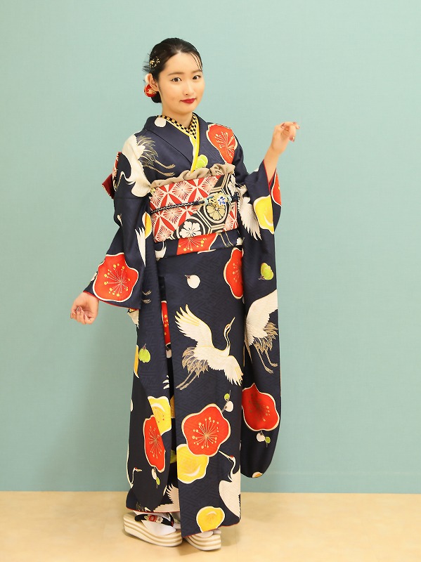 着物 袋帯 亀甲模様 鶴 緑 （結婚式のきもの : 着物 まつかわや ｜大阪 