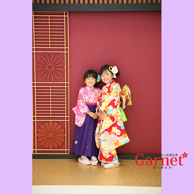 七五三 撮影 7歳の七五三衣装と5歳女の子の袴 ガーネット浜松店