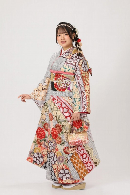 特価品】総絞り□振袖単品 レアカラー163cmエンジ成人式前撮りeB55 